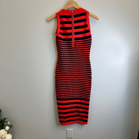 Milly Navy Blue and Orange Striped Ottoman Knit Dress size Medium - Picture 2 of 6